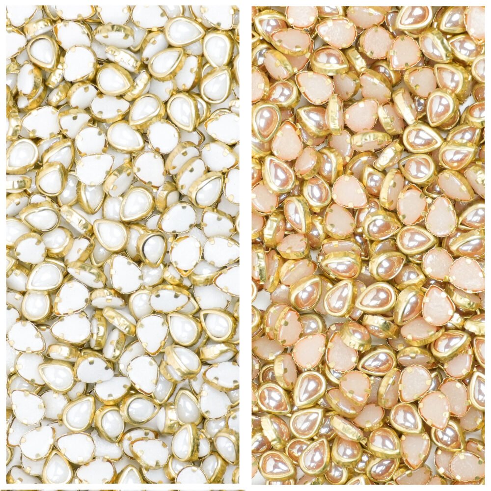 Drop Shape 4.6mm White & Gold Color Combo Gold & White Color Combo