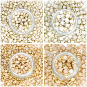 Pearl Square Shape 4mm & 6mm White & Gold Combo Gold & White Color 2 Size Combo