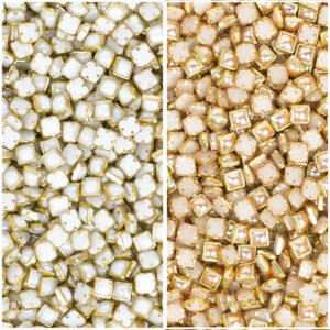 Pearl Square Shape 4mm White & Gold Combo Gold & White Color Combo